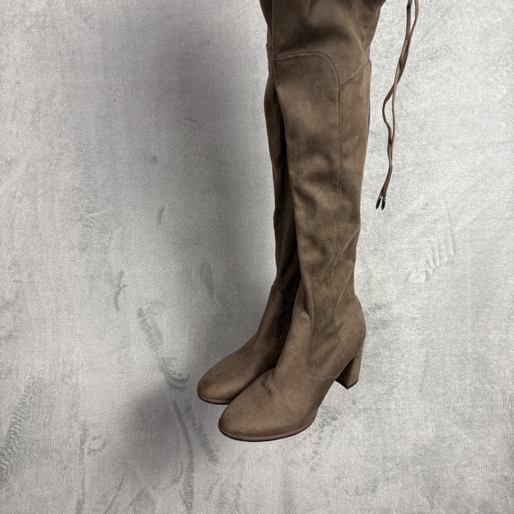 Marc Fisher Boots Over The Knee 10 Taupe Faux Suede Over Block Heel Minimalist